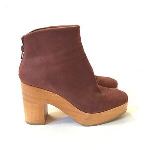 Coclico Vida Clog Ankle Boots Womens 38 8 Purple Suede Wood Sole Heels Zipper